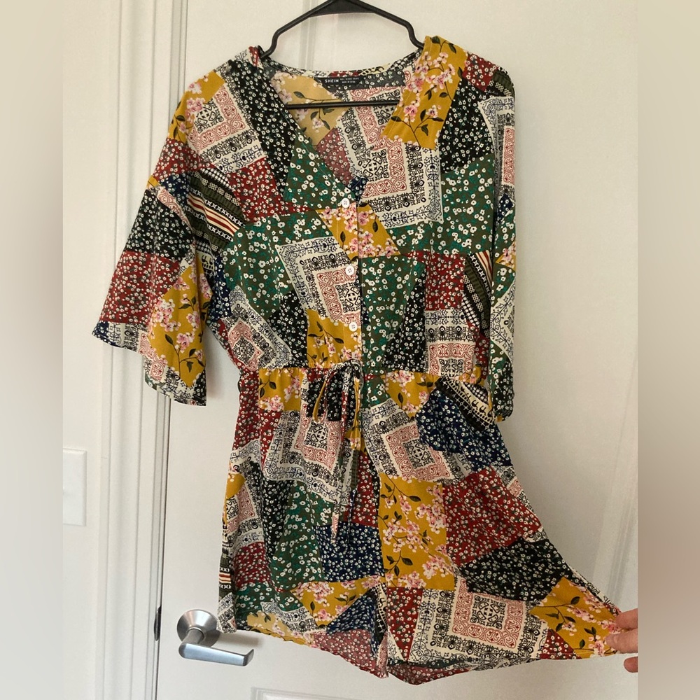 SHEIN lightweight patchwork romper